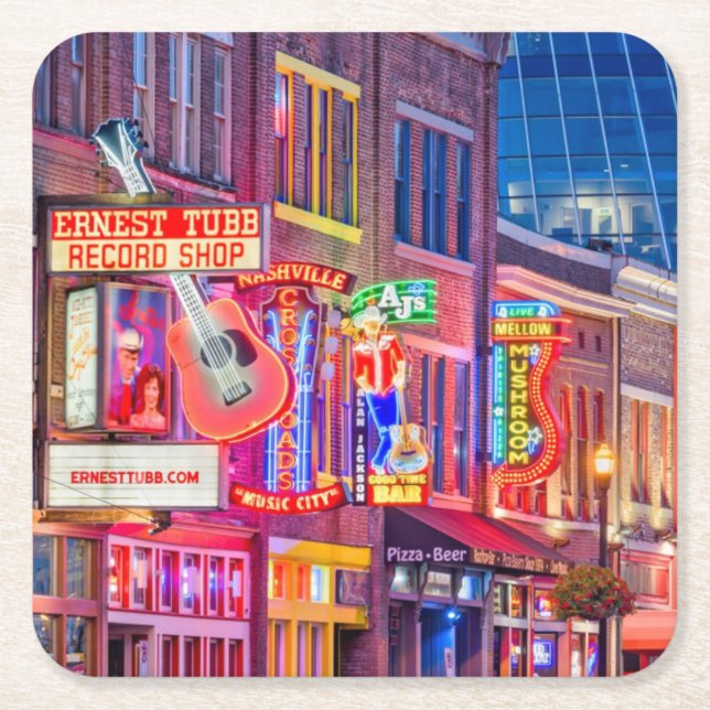 Broadway Street Downtown Nashville Tennessee Square Paper Coaster (Front)