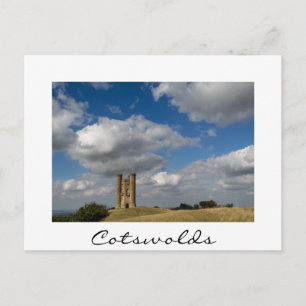Broadway Tower, Cotswolds white text postcard