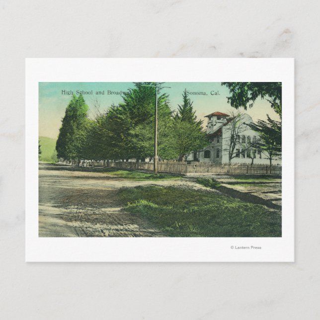 Broadway View of the Exterior of the High School Postcard (Front)