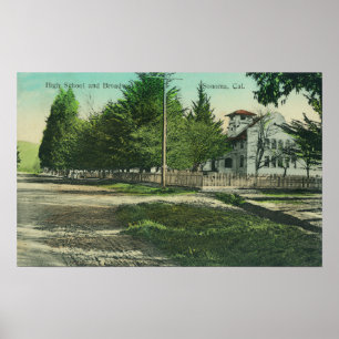 Broadway View of the Exterior of the High School Poster