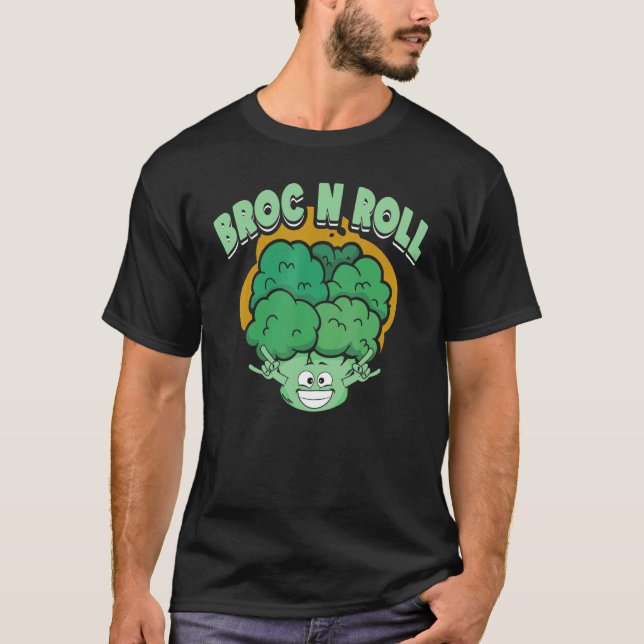 Broc N Roll   Vegan Vegetarian Broccoli Vegetable T-Shirt (Front)
