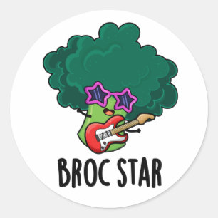 Broc Star Funny Brocolli Rock Star Pun Classic Round Sticker