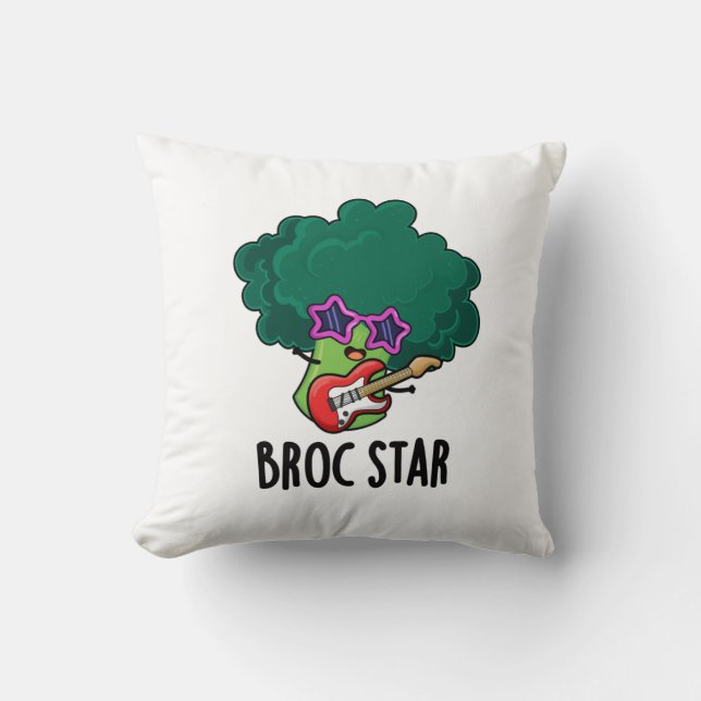 Broc Star Funny Brocolli Rock Star Pun  Cushion (Front)