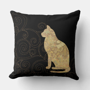 Brocade Cat with Stitches Square Throw Pillow