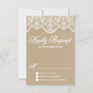 Brocade Lace Faux Kraft Paper RSVP Card