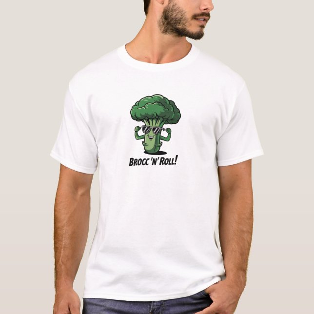 Brocc 'n' Roll Cool Broccoli Design T-Shirt (Front)