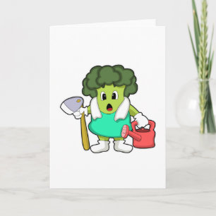 Broccoli as Farmer with Watering can Card