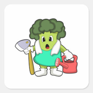 Broccoli as Farmer with Watering can Square Sticker