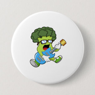 Broccoli as Musician with Guitar 7.5 Cm Round Badge