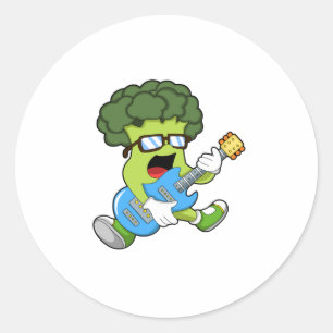 Broccoli as Musician with Guitar Classic Round Sticker