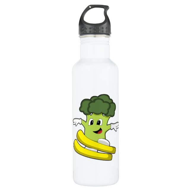 Broccoli as Skier with Ski 710 Ml Water Bottle (Front)