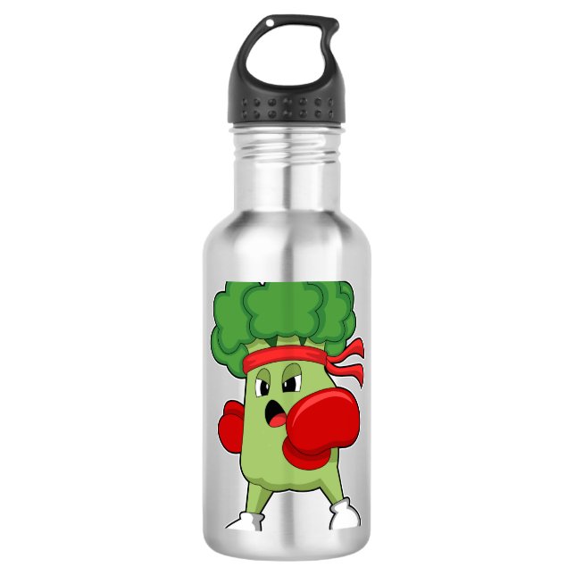 Broccoli at Boxing with Boxing gloves 710 Ml Water Bottle (Front)