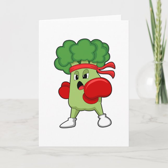 Broccoli at Boxing with Boxing gloves Card (Front)