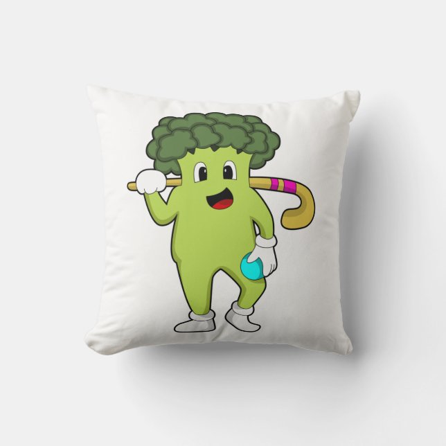 Broccoli at Hockey with Hockey bat Cushion (Front)