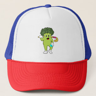 Broccoli at Hockey with Hockey bat Trucker Hat