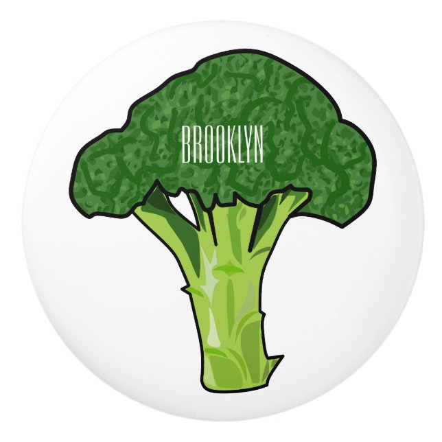 Broccoli cartoon illustration ceramic knob (Front)