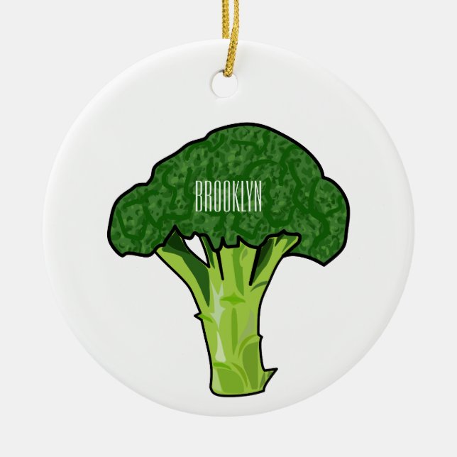 Broccoli cartoon illustration ceramic ornament (Front)