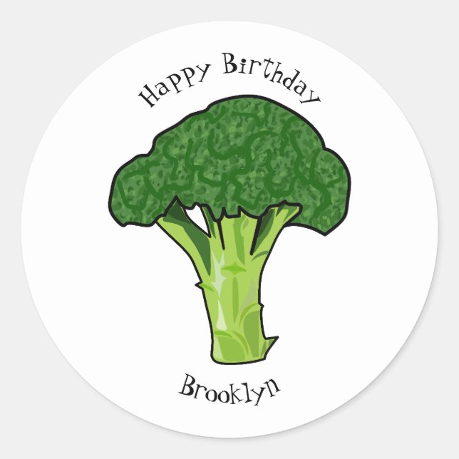 Broccoli cartoon illustration classic round sticker (Front)
