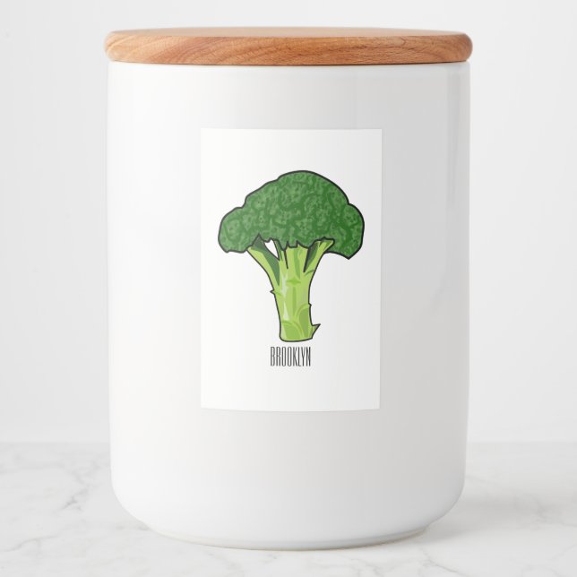 Broccoli cartoon illustration food label (Front)