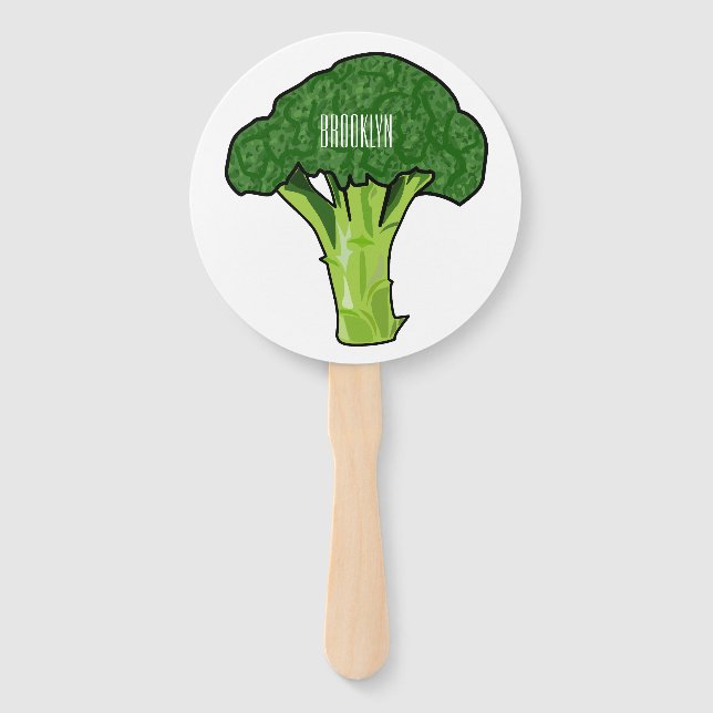 Broccoli cartoon illustration hand fan (Front)