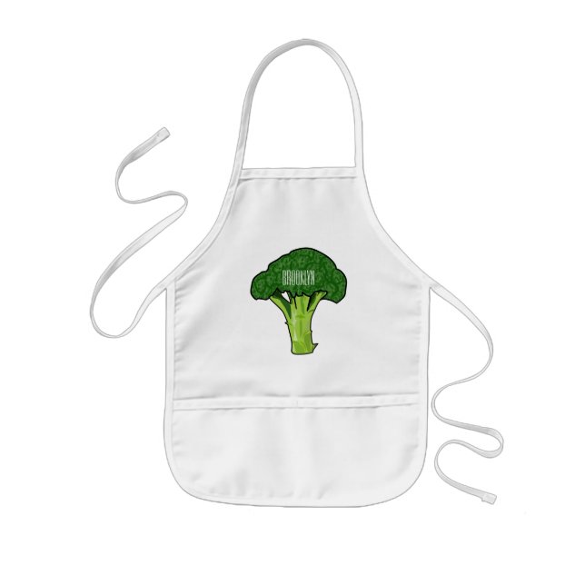 Broccoli cartoon illustration kids apron (Front)