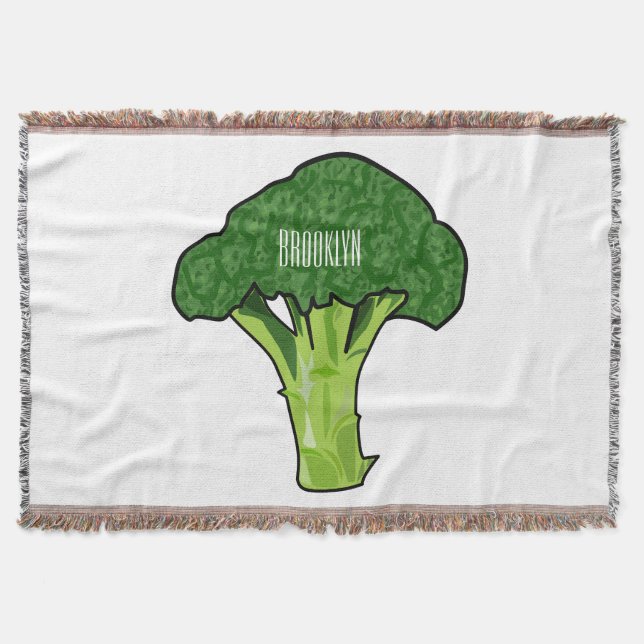 Broccoli cartoon illustration throw blanket (Front)