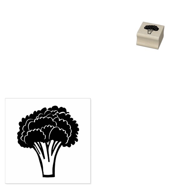 Broccoli Carved Linocut Look Clean Cut Rubber Stamp (Stamped)