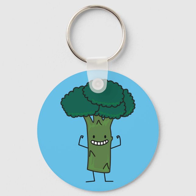 Broccoli Flexing happy tree head green vegetable Key Ring (Front)