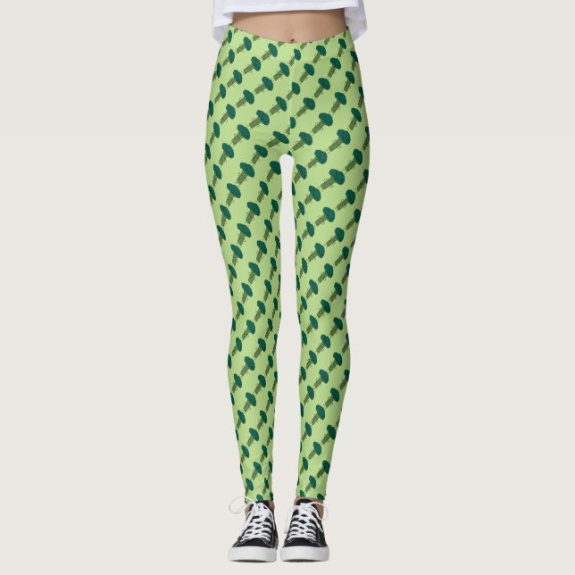 Broccoli Flexing happy tree head green vegetable Leggings (Front)