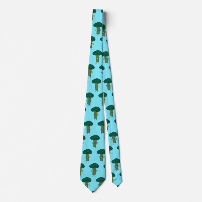 Broccoli Flexing happy tree head green vegetable Tie (Front)