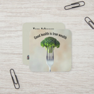 Broccoli Floret On a Fork With Quote Square Business Card