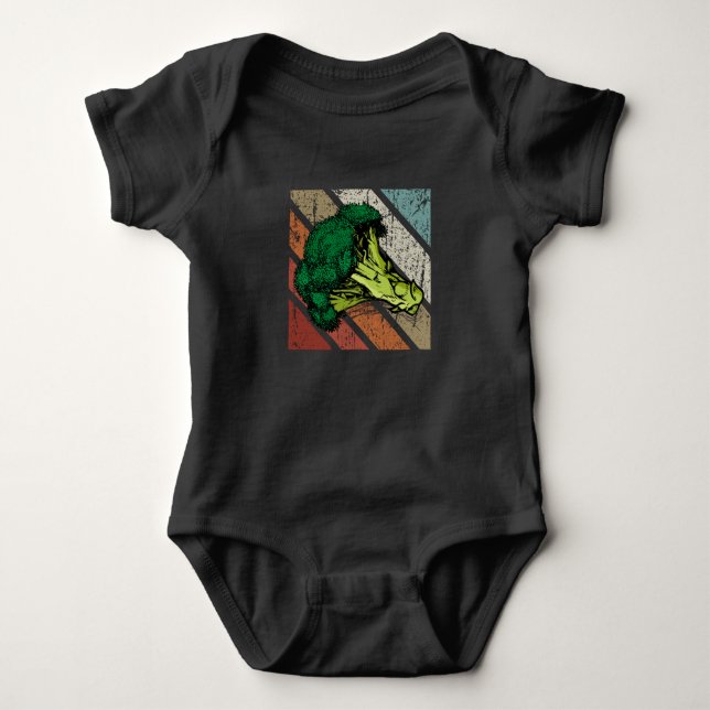 Broccoli Gift Retro Vegan Food Vegetables Broccoli Baby Bodysuit (Front)