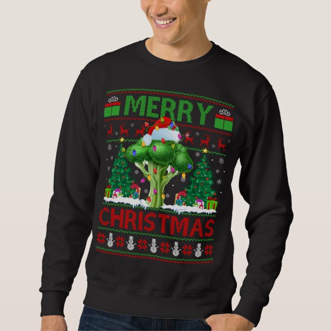 Broccoli Vegetable Lover Xmas Tree Ugly Broccoli C Sweatshirt (Front)