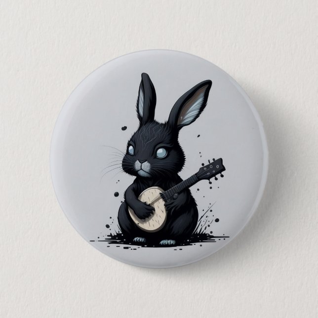 broche rabbi bunny guitar hobby funny 6 cm round badge (Front)