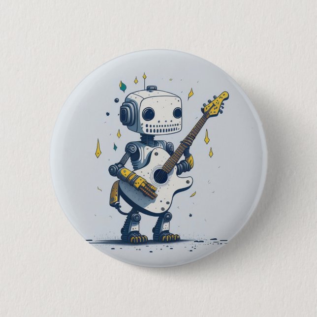 broche robot AI guitar hobby funny 6 Cm Round Badge (Front)