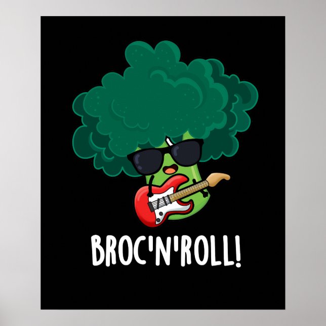 Brock n Roll Funny Veggie Broccoli Pun Dark BG Poster (Front)