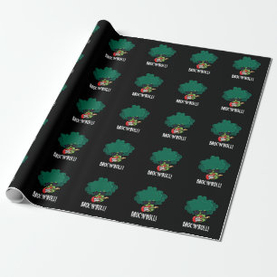 Brock n Roll Funny Veggie Broccoli Pun Dark BG Wrapping Paper