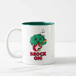 Brock on! Cute and Punny Broccoli Cartoon Two-Tone Coffee Mug