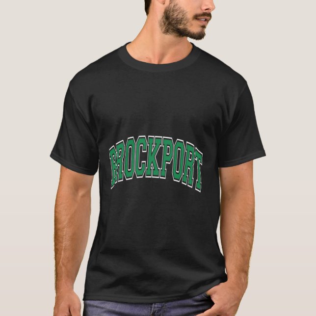 Brockport Ny New York Varsity Style Green Text T-Shirt (Front)