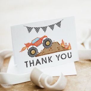 BRODI Red Monster Truck Birthday Party Thank You Card