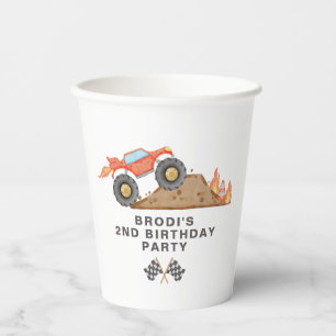 BRODI Red Monster Truck Boy Birthday Paper Cups