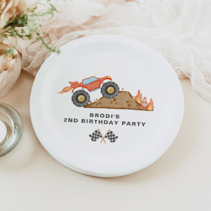 BRODI Red Monster Truck Boy Birthday Paper Plate
