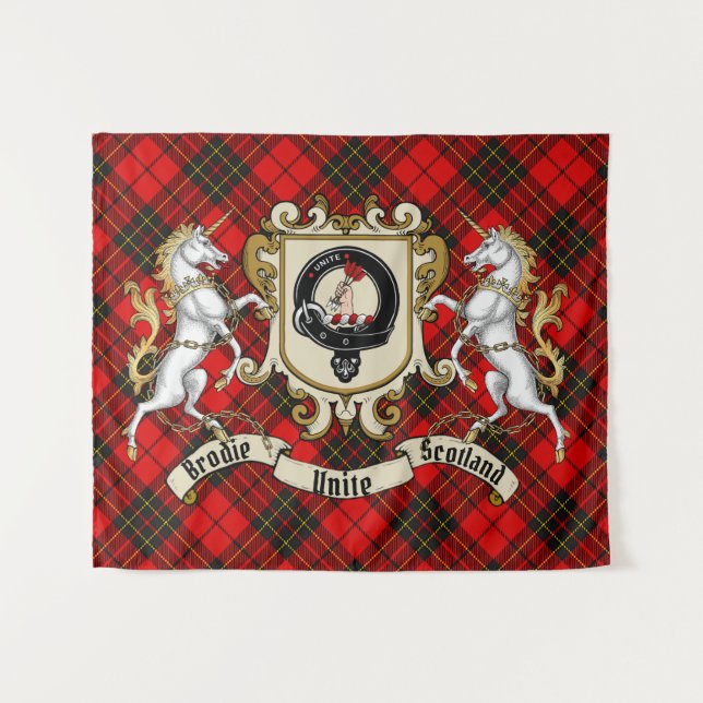 Brodie Clan Badge & Unicorns w/Tartan  Tapestry (Front (Horizontal))
