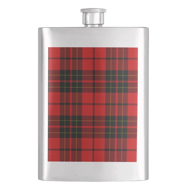 Brodie clan tartan red black plaid hip flask (Front)