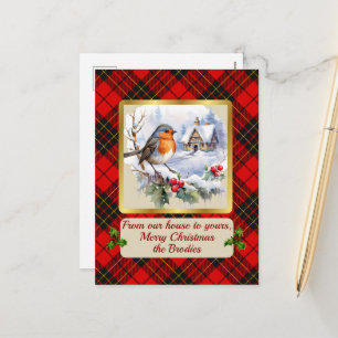 Brodie Crest & Tartan w/Robin Personalised Holiday Postcard