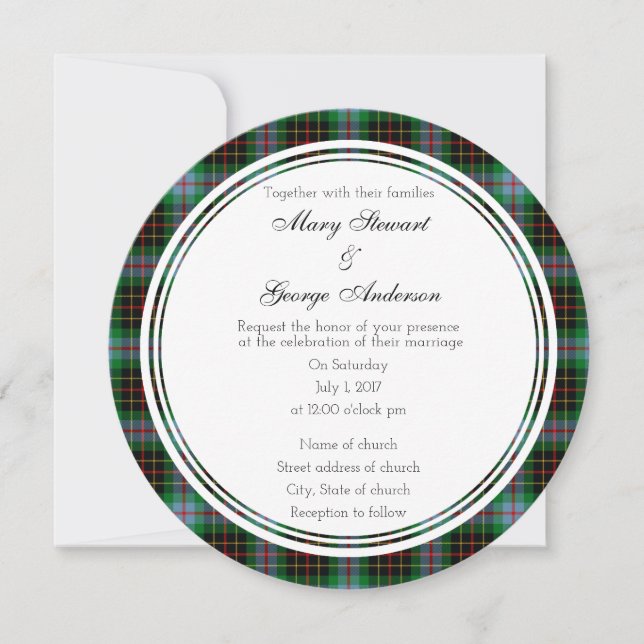 Brodie Hunting Scottish Wedding Round Invitation (Front)