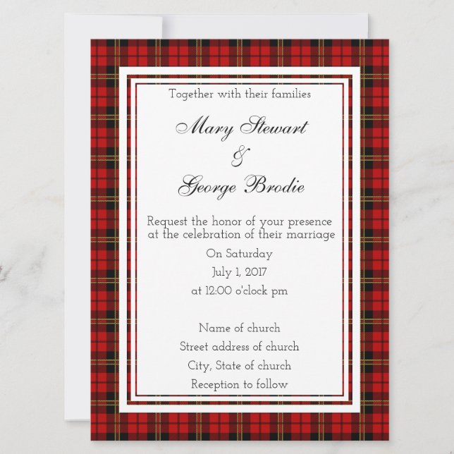 Brodie Red Scottish Wedding Invitation (Front)