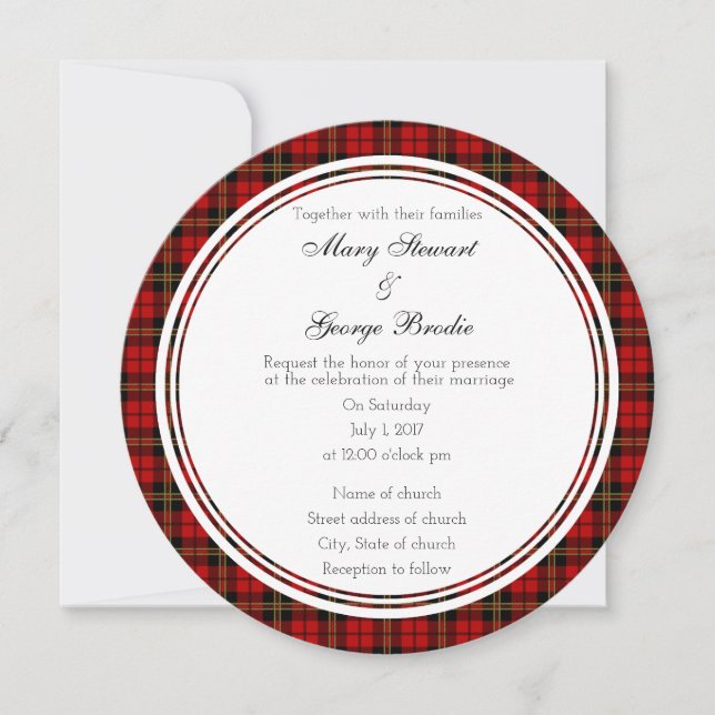 Brodie Red Scottish Wedding Round Invitation (Front)