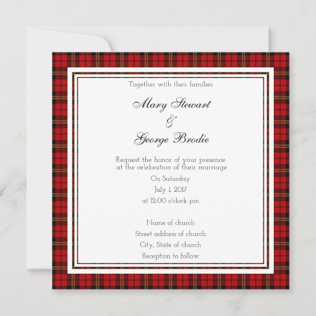 Brodie Red Scottish Wedding Square Invitation (Front)