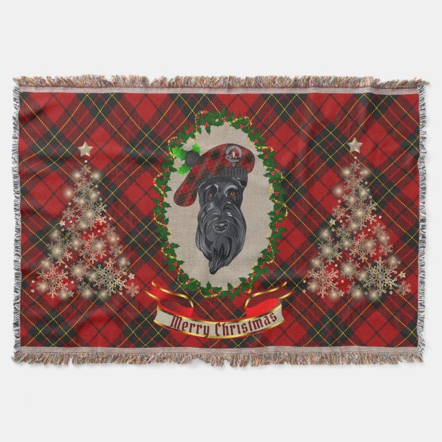 Brodie Scottie Dog Christmas Throw Blanket (Front)